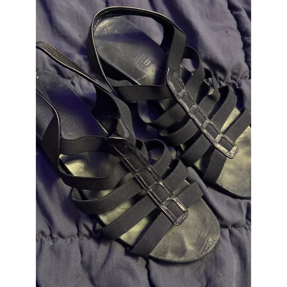 Munro American Black Leather Strappy Slingback Sandals Size 8.5 M